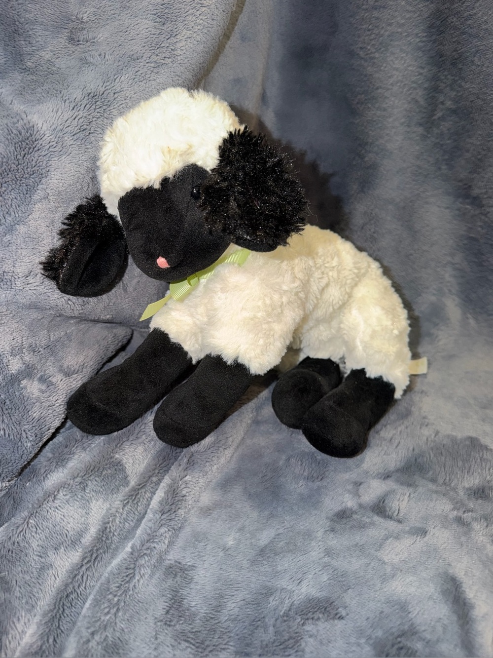 Bunnies by the Bay 11" Lamb Plush, Black & White, Green Ribbon